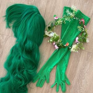 Green Fairy / Tafiti Costume Wig, Flower Crown and Gloves Set - Adult Women’s